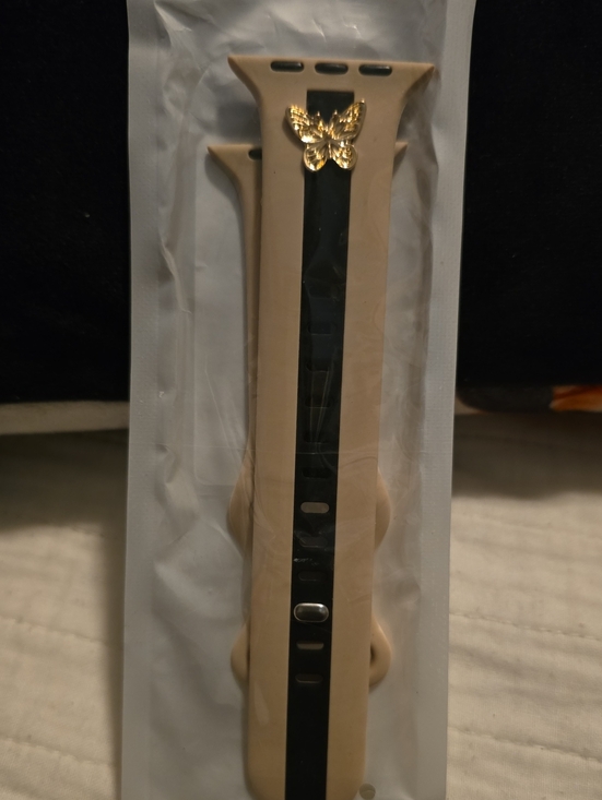 Apple Jewelry - Apple Beige and Black Silicone Watch Band with Gold Butterfly Charm